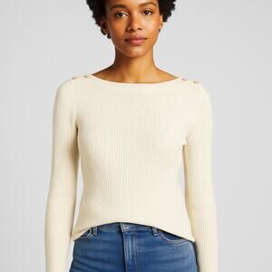 Madewell SZ M Boatneck Button Long-Sleeve Top Antique Cream NWT Super Soft $62
